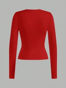 SHEIN EZwear 2 chiếc/bộ áo thun tay dài cổ tròn đơn giản, giản dị, vừa vặn, cỡ lớn, mùa thu/đông - Nhiều màu - Xem 6