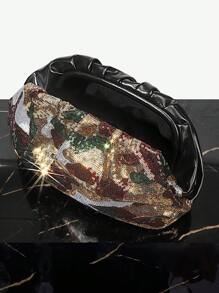 SHEIN SXY 女士晚宴包、手拿包、时尚、奢华、个性化、简约、多功能、亮片、迷彩图案、适合鸡尾酒会、派对、舞会、俱乐部、约会、生日、晚会、约会之夜、优雅的女士手拿包 - 彩色 - 查看 5