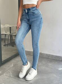 RueChic Quần Jeans Nữ Ôm Dáng Thường Ngày Đa Năng 98% Cotton - Rửa trung bình - Xem 7