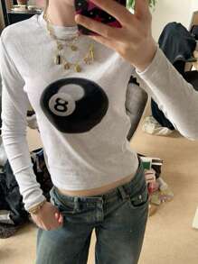 INAWLY Y2K Pale Floral Print Long Sleeve Women T-Shirt Graphic Tees Women Tops For Spring Outfit
