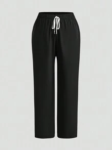 TaskEZ 大码女式纯色 V 领短袖口袋上衣和裤子，休闲护士制服套装，万圣节 - 黑色 - 查看 3