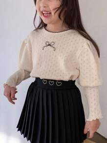 DAZY Young Girls Printed Crew Neck Knit T-Shirt, Young Girl Fall Clothes - Apricot - View 2
