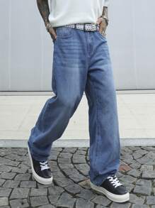 Men's Straight Simple Denim Casual Baggy Jeans
