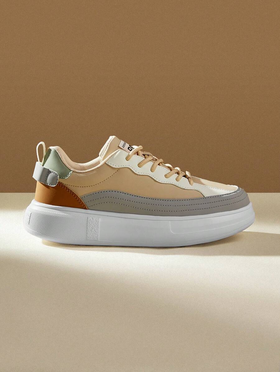 CUCCOO EASI Women Casual Sports Shoes, Leather Splicing Thick Soles, Fashionable And Unique Fall Tainers