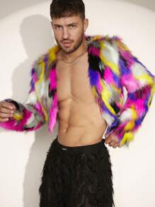 FeverCity Men's Short Fluffy Collar Coat