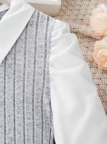 2pcs/Set Teen Girls Ribbed Shirt And Ribbed Elastic Waist Flare Pants - Grey - View 8