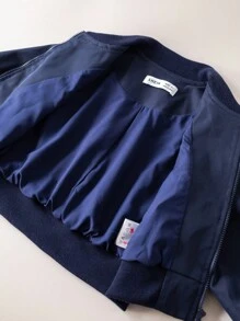 PrepCrw 少女海军蓝字母刺绣梭织修身长袖棉服外套，返校季 - 藍色 - 查看 7