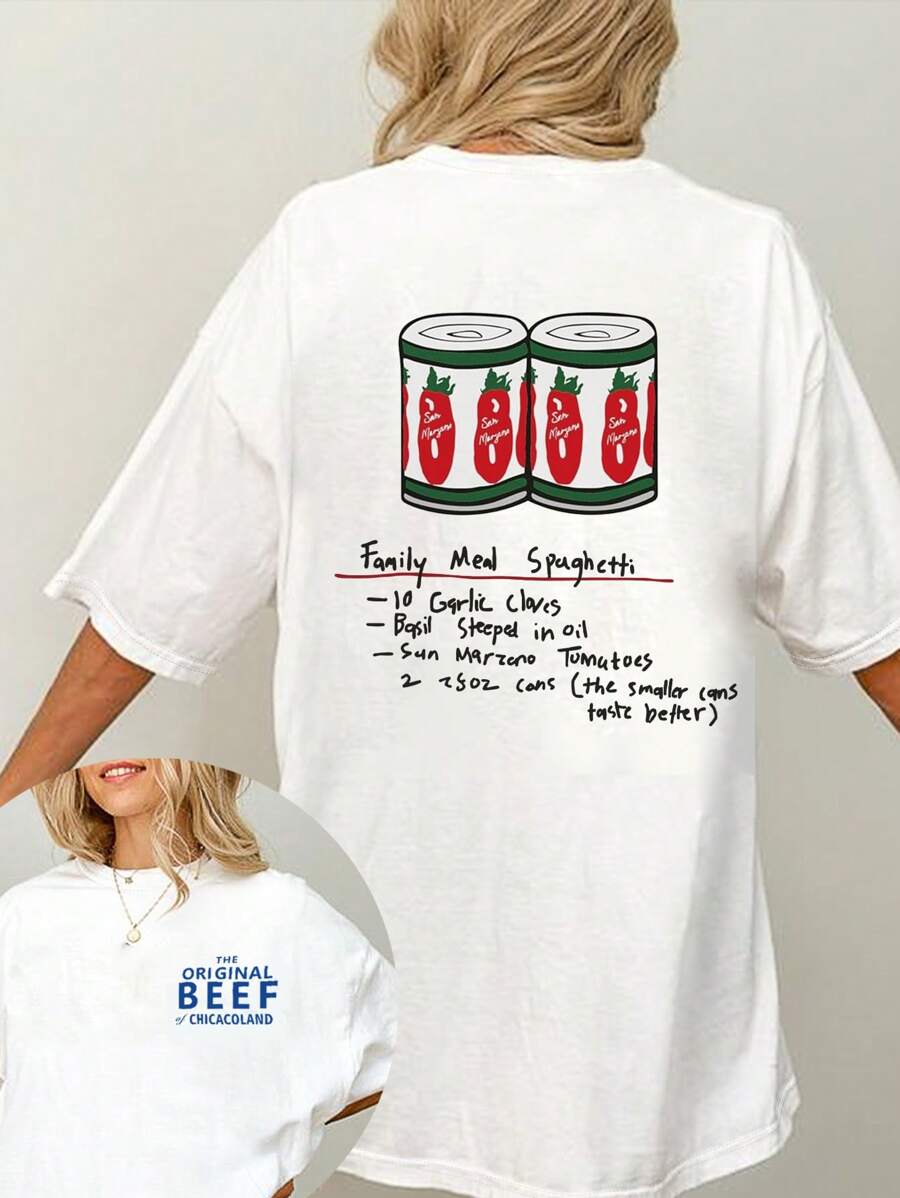 INAWLY T-shirt casual à col rond, manches courtes, avec imprimé lettres - Blanc - Voir 1