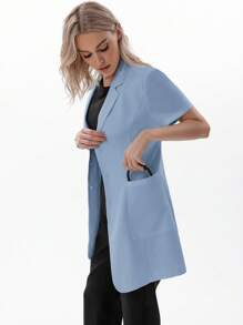 TaskEZ Women Scrubs  Uniform Button Front Hospital Nurse Scrub Dress Lab Coat Clothes 2 Front Pockets+ One Inner Pocket - Baby Blue - View 9