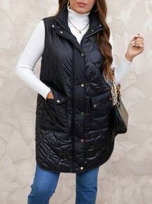 SHEIN Clasi Chaleco tipo parca térmico reversible con bolsillos para tallas grandes