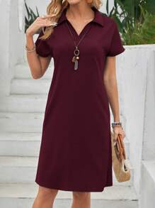 EMERY ROSE Blue Casual Batwing Sleeve Dress Summer - Burgundy - View 5