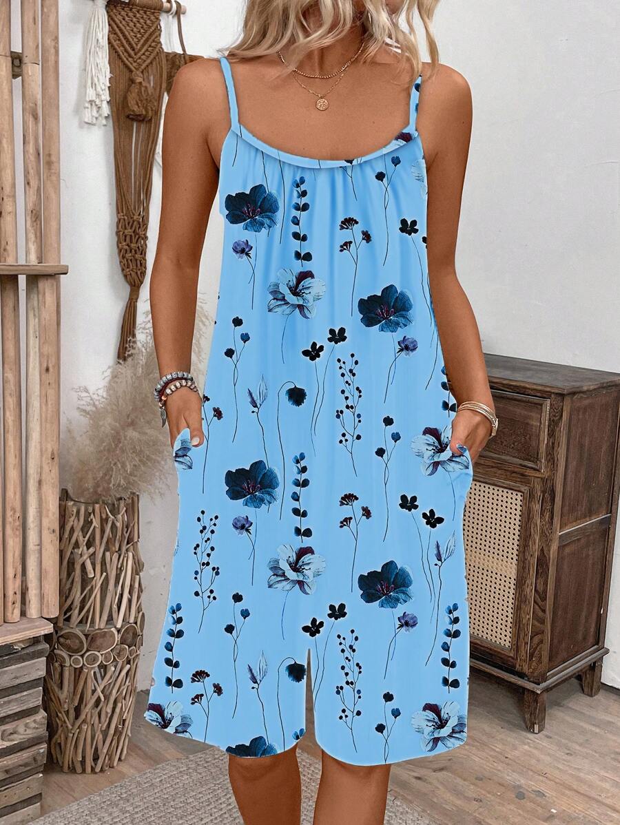 Chiquease Women's Floral Print Pocketed Loose Casual Jumpsuit - Baby Blue - View 1