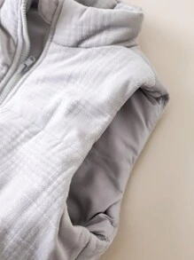 PrepCrw Young Girls Textured Woven Fitted Sleeveless Padded Coat, Gray, Back To School Season, Autumn & Winter