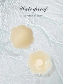 Round Cup New Buckle Push Up Floral Breathable Invisible Nipple Cover Boob Pads Set - Apricot - View 3