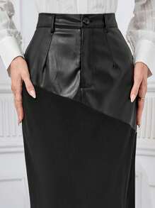 Modelyn Women's Solid Color Front Button Simple A-Line Skirt, Casual Daily Wear - Black - View 4