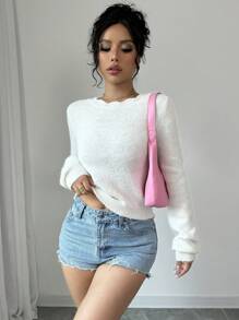 Selianne 女士圣诞气氛珍珠纽扣背面纯色毛衣、长袖上衣