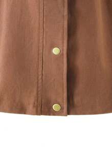 SHEIN Teen Girls Casual Padded Shoulder Loose Jacket For Fall, Suitable To Match Shoulder Bag, Backpack, Crossbody Bag, Baseball Cap, Bucket Hat, Beret, Ankle Boots, Knee-High Boots, Casual Shoes, Mary Janes, Sunglasses, Earphones - Coffee Brown - View 3