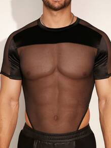 FeverCity Men's Mesh Contrast Color-Blocked Skinny Jumpsuit & Bib Pants - Black - View 2