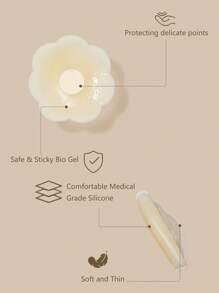 Round Cup New Buckle Push Up Floral Breathable Invisible Nipple Cover Boob Pads Set - Apricot - View 4