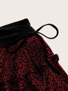 SHEIN EZwear Falda evasé con plisado y volante con estampado de leopardo - Rojo - Ver 4