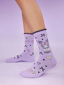 HELLO KITTY AND FRIENDS | SHEIN 1 Pair Cartoon Pattern Women Knee High Socks - Mauve Purple - View 2
