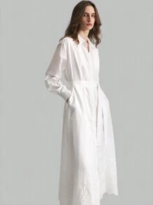 Ontre 白色刺绣亚麻休闲衬衫式连衣裙（带衬里） - 白色 - 查看 1