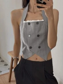 DAZY Débardeur femme casual à encolure ras-du-cou - Gris - Voir 3