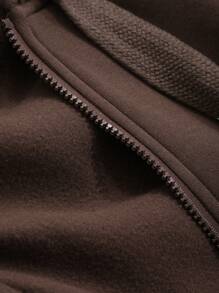 DAZY 女式休闲无袖连帽丝带运动衫，秋季，无袖拉链上衣 - 咖啡棕 - 查看 6