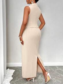 VaVaBold Conjunto de dos piezas de vestido de negocios informal con chaleco y falda - Albaricoque - Ver 2