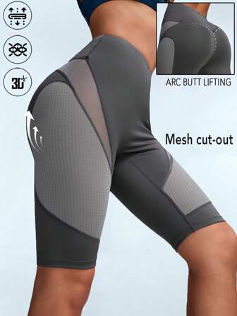 Innovista 女士透气网眼镂空运动紧身短裤，塑身短裤，收腹提臀，高腰机车短裤，氨纶弹力短裤，健身、健身房、瑜伽，灰色