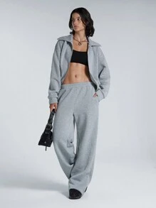 LYSMO 2 piezas Conjunto de sudadera con capucha y pantalón de chándal casual, otoño - Gris - Ver 5