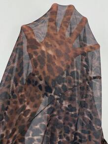 SHEIN EZwear Plus Size Vintage Leopard Print Mesh Maxi Skirt - Chocolate Brown - View 6