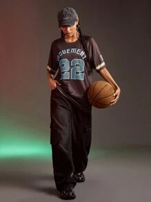 Streetz SHEIN Sport 圆领短袖字母印花简约运动速干 T 恤、棒球服 - 棕色 - 查看 4