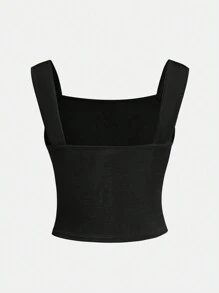 SHEIN Girlism Teen Girl Ruched Wide Straps Top - Black - View 2