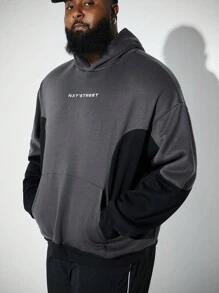 Manfinity VCAY Plus Size Men's Casual Knit Patchwork Loose Fit Hooded Sweatshirt, Suitable For Autumn And Winter - Multicolor - View 3