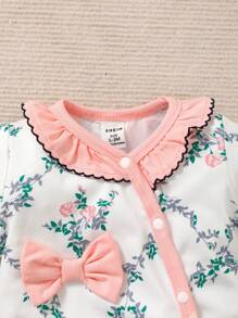 4 Peças Macacão Vintage Floral Miúdo Versátil e Prático para Meninas Bebê - Multicolorido - Visão 5