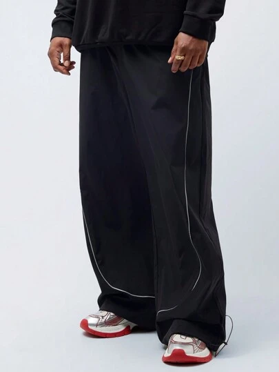 EASEVO 男士加大码休闲中腰抽绳九分裤，带反光条，适合日常穿着，外出时尚长款宽松休闲裤，适合丈夫、男朋友的礼物，适合秋季