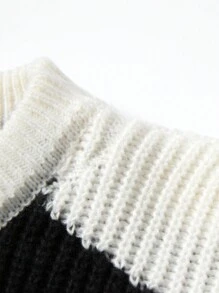 Manfinity Hypemode Áo len dài tay dáng rộng cổ tròn màu tương phản dành cho nam, mùa thu/đông - Nhiều màu - Xem 5