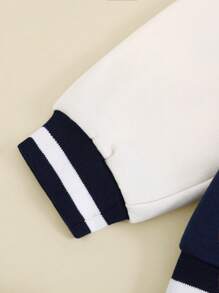 SHEIN Young Boys' Lightning Embroidery Inset-Sleeve Blue Sports Casual Outdoor Athletic Baseball Jacket, Suitable For Autumn/Winter - Blue - View 5