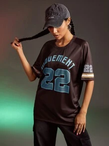 Streetz SHEIN Sport 圆领短袖字母印花简约运动速干 T 恤、棒球服 - 棕色 - 查看 9