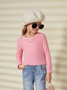 Tricou casual pentru fetiță tânără, tricot, de culoare solidă, cu model de inimă