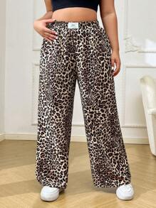 SHEIN EZwear 大码女式时尚豹纹直筒裤 - 彩色 - 查看 3