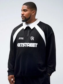 Manfinity VCAY Plus Size Men's Casual Knit Patchwork Loose Raglan Long Sleeve Polo Shirt, Suitable For Autumn And Winter - Multicolor - View 1