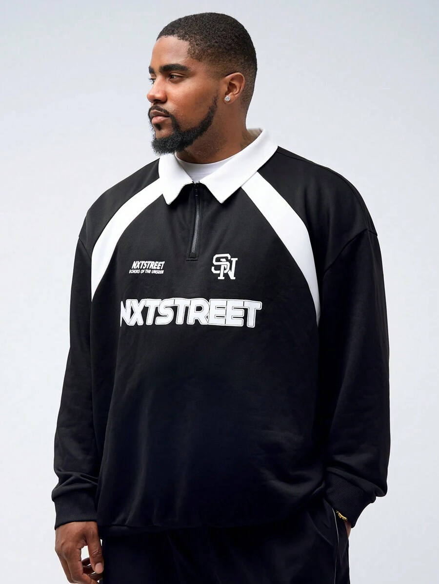 Manfinity VCAY Plus Size Men's Casual Knit Patchwork Loose Raglan Long Sleeve Polo Shirt, Suitable For Autumn And Winter - Multicolor - View 1