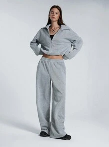 LYSMO 2 piezas Conjunto de sudadera con capucha y pantalón de chándal casual, otoño - Gris - Ver 4