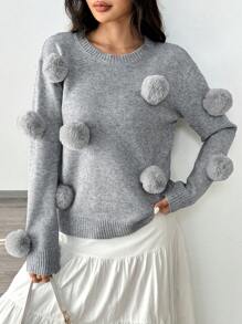 Chiquease 女士时尚绒球装饰套头毛衣 - 彩色 - 查看 1