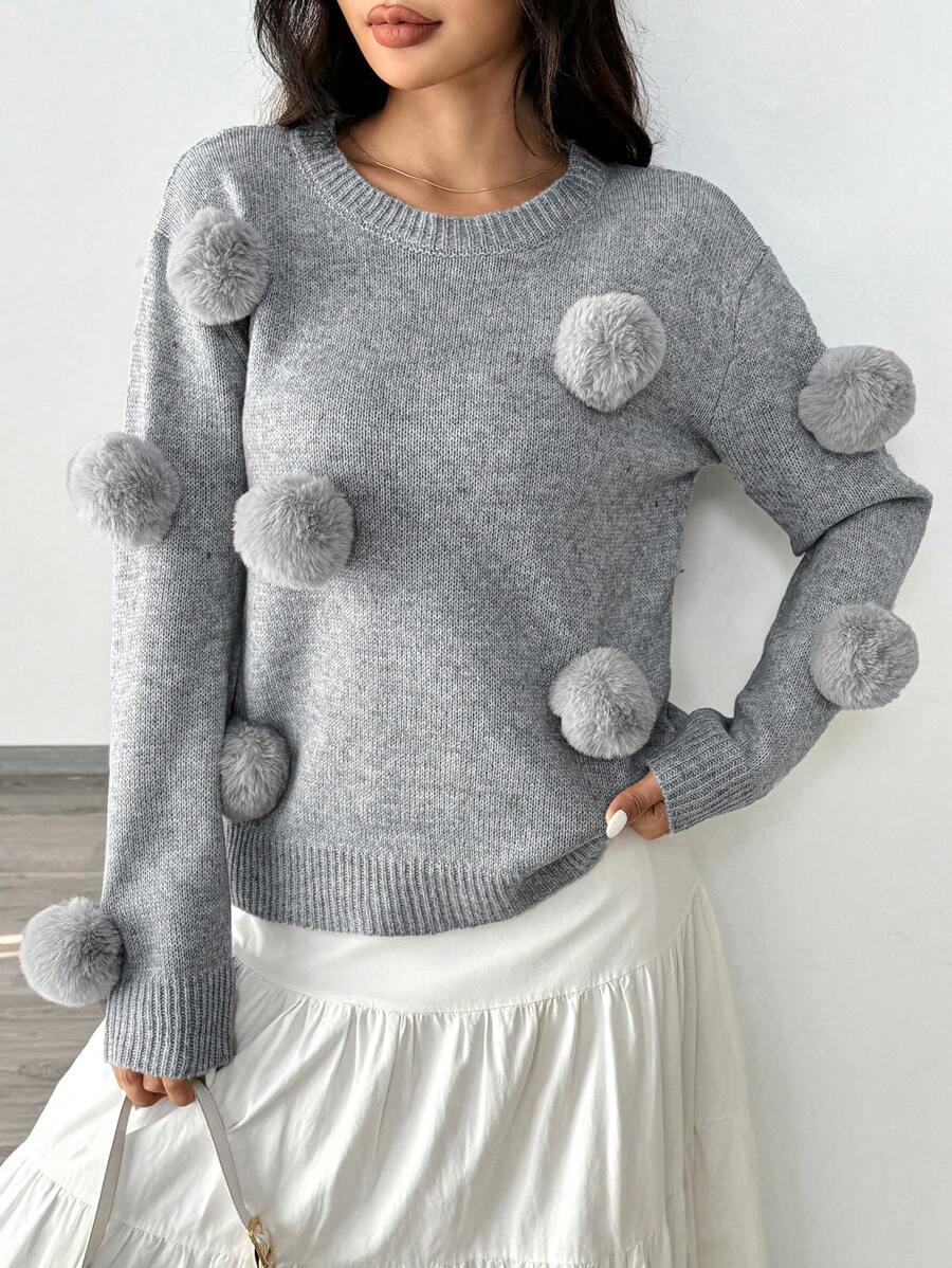 Chiquease 女士时尚绒球装饰套头毛衣 - 彩色 - 查看 1