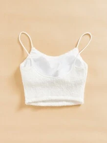 SHEIN Essnce Áo ba lỗ lông cừu màu trơn thường ngày cho nữ mùa thu Áo ba lỗ hở lưng ôm vừa vặn, đệm ngực bó sát, áo ba lỗ cơ bản, áo nữ, áo ba lỗ không cần áo ngực, quần áo mùa thu cho nữ - trắng - Xem 2