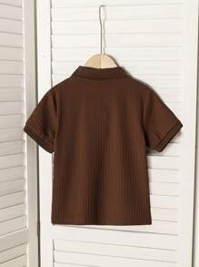 SHEIN Vacaura قميص قصير الأكمام غير رسمي فضفاض ذو ياقة بولو لون أحادي للأولاد في الصيف