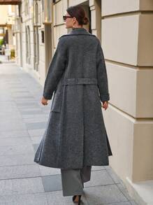 EURMUSE Maxi Cardigan With Belt Outwear Jacket Fall Winter - Grey - View 5